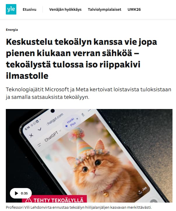 Tekoälystä riippakivi ilmastolle